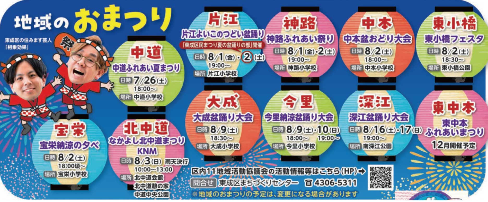 2025年 東成区 夏まつり一覧（ひがしなりだよりより）