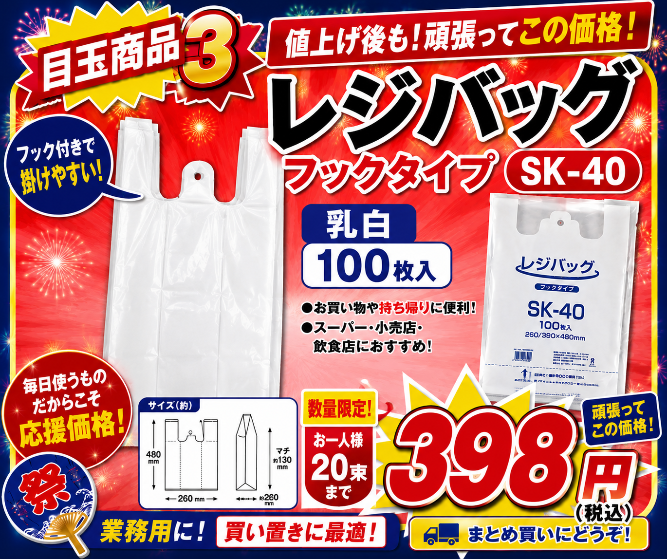 レジバッグ SK-40 フックタイプ 100枚入